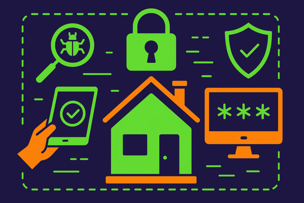 House with tech images surrounding it.